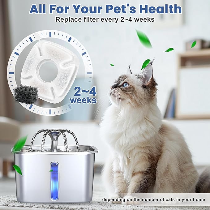 32 Pack Cat Water Fountain Filters, 16 Pcs Replacement Cats Fountain Filters & 16 Pcs Pre-Filter Sponges for 95oz/2.8L 135oz/4L 67oz/2L Automatic Pet Water Fountain Cat Dog Water Dispenser Filter