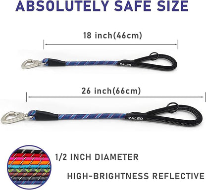 ZALER Short Dog Leash, 18 Inches Rope Traffic Leashes for Dogs, Reflective Dog Lead with O-Ring, Heavy Duty Pet Leash for Large and Medium Dogs (18" Dark Blue)