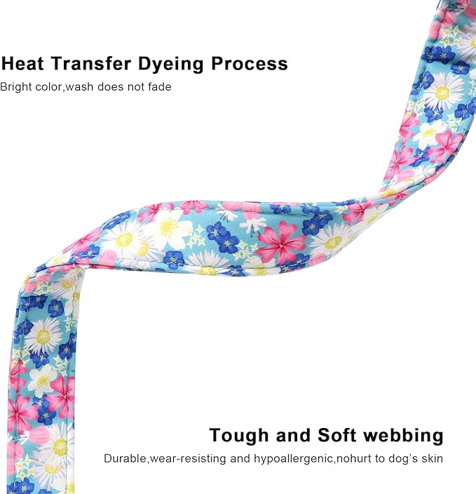 Lionet Paws Floral Dog Collar- Cute Spring Wildflowers Daisy Forget Me Not Dog Collars with Plastic Buckle, Light Adjustable Dog Collars for Medium Dogs