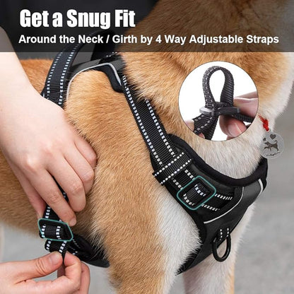 PoyPet No Pull Dog Harness, Reflective Comfortable Vest Harness with Front & Back 2 Leash Attachments and Easy Control Handle Adjustable Soft Padded Pet Vest for Small to Large Dogs (Black,S)