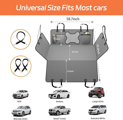 YFChangle Hard Bottom Dog Car Seat Cover for Back Seat – Waterproof Nonslip Hammock Extender for Trucks & SUVs, Heavy Duty Pet Protector, Gray Oxford Fabric