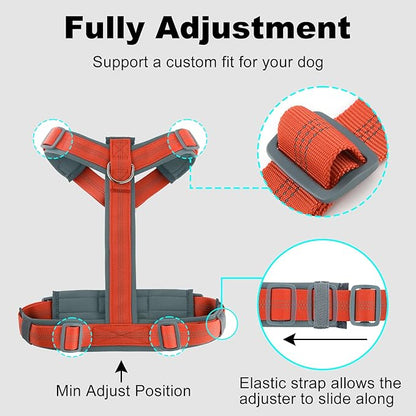 PLUTUS PET No Pull Dog Harness, Adjustable Nylon Harness with Soft Padding, Reflective, Heavy Duty for Large Dogs (Orange, L)
