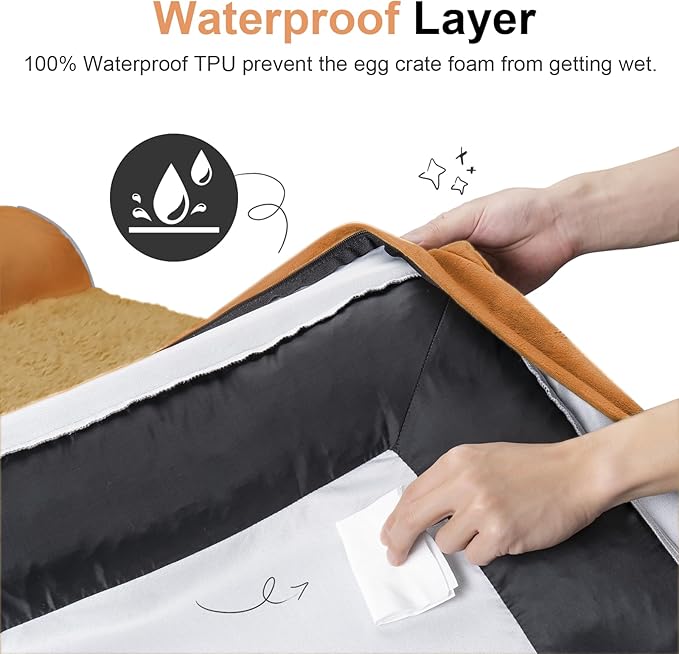 Medium Large Dog Bed Orthopedic Washable: Beds Bolster Medium Large Sized Dog Bed Egg Crate Foam Couch Sofa Waterproof with Removable Cover - Orange