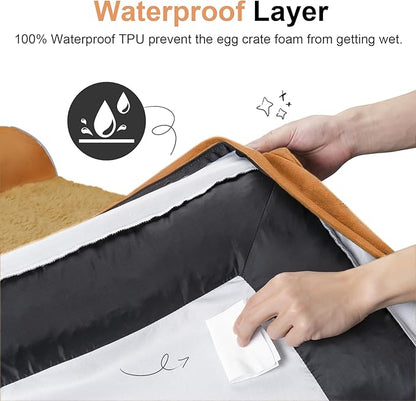 Large Dog Bed Orthopedic Washable: Jumbo Dog Bed Bolster Extra Large Dogs Egg Crate Foam Sofa Couch Waterproof Removable Cover - Orange