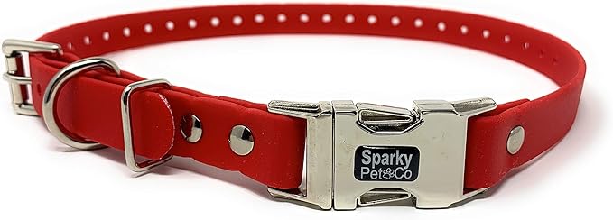 Sparky Pet Co - Apollo ECollar Replacement Strap - Dog Collar - Waterproof Biothane - Adjustable - Double Buckle - Quick Snap Metal Clasp - for Invisible Fence Systems - 3/4" x 28" (Red)