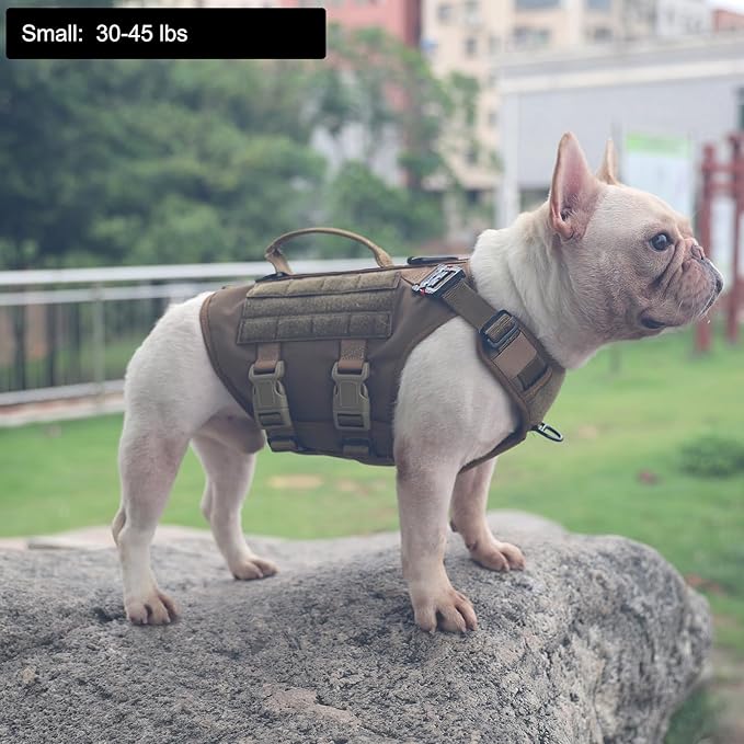 ICEFANG GN3 Tactical Dog Harness with 6X Buckle,Dog Molle Vest with Handle,3/4 Body Coverage,Hook and Loop Panel for ID Patch,No Pulling Front Clip (S (22"-27" Girth), CoyoteBrown)