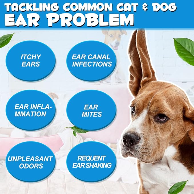 Cat & Dog Ear Infection Treatment Drops, 2Pack Pets Ear Cleaning Solution Drops with 1% Hydrocortisone Soothing Dog Yeast Infection, Treats Ear Infections, Itchy Ear Relief, Cat Ear Care Supplies