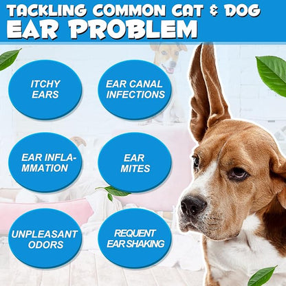 Cat & Dog Ear Infection Treatment Drops, 2Pack Pets Ear Cleaning Solution Drops with 1% Hydrocortisone Soothing Dog Yeast Infection, Treats Ear Infections, Itchy Ear Relief, Cat Ear Care Supplies