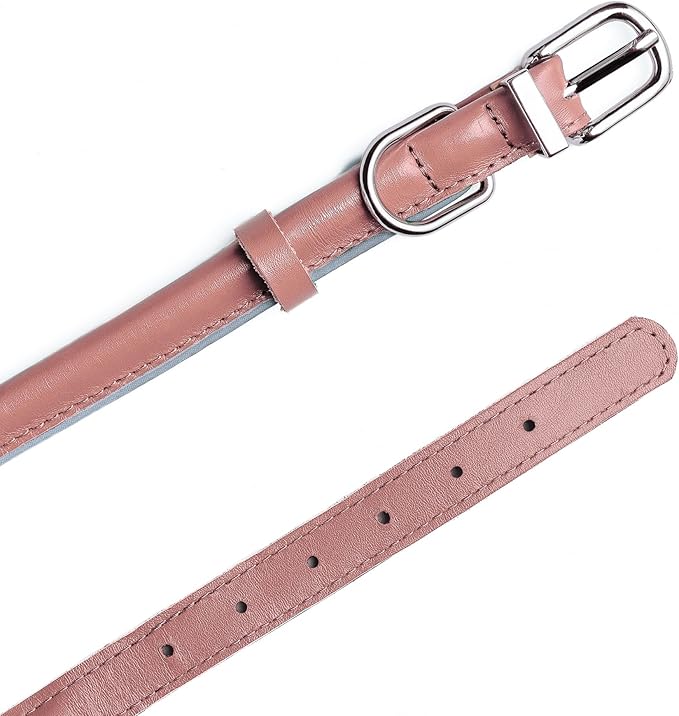 OOPSDOGGY Rolled Leather Dog Collar Reflective Roll Collars for Small Medium Large Dogs Puppy (Blush, XS, 8''- 11'')