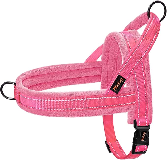 Didog Soft Flannel Padded Dog Vest Harness, No Pull/Quick Fit Reflective Dog Strap Harness, Easy for Training Walking (XS:Chest 15-18", Pink)