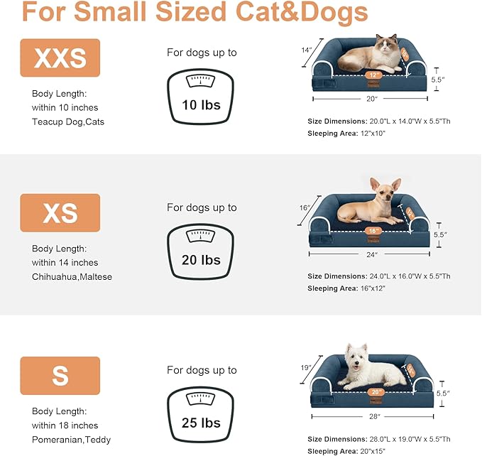 Small Dog Bed Orthopedic Washable: Beds Bolster Small Sized Dogs Cats Bed Egg Crate Foam Couch Sofa Waterproof with Removable Cover - Navy Blue