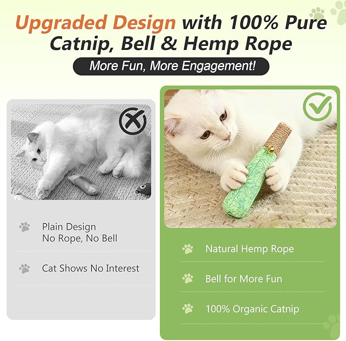 HivaolJoy 3 Pack Catnip Toys for Cats, Funny Kicker Cat Toys with Dental Rope & Jingle Bell, 100% Organic Catnip Catnip Toys, Bite-Resistant Chew Toy for Kitten Teething, Indoor Cat Toys
