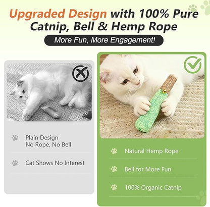HivaolJoy 3 Pack Catnip Toys for Cats, Funny Kicker Cat Toys with Dental Rope & Jingle Bell, 100% Organic Catnip Catnip Toys, Bite-Resistant Chew Toy for Kitten Teething, Indoor Cat Toys
