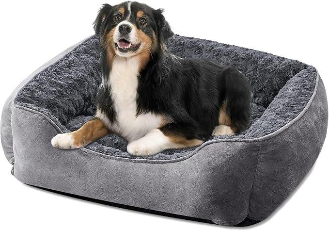 JOEJOY Rectangle Dog Bed for Large Medium Small Dogs - Washable Orthopedic Sofa Bed, Soft Breathable Puppy & Pet Cuddler, Durable Calming Dog Bed with Anti-Slip Bottom, Multiple Sizes, Dark Grey