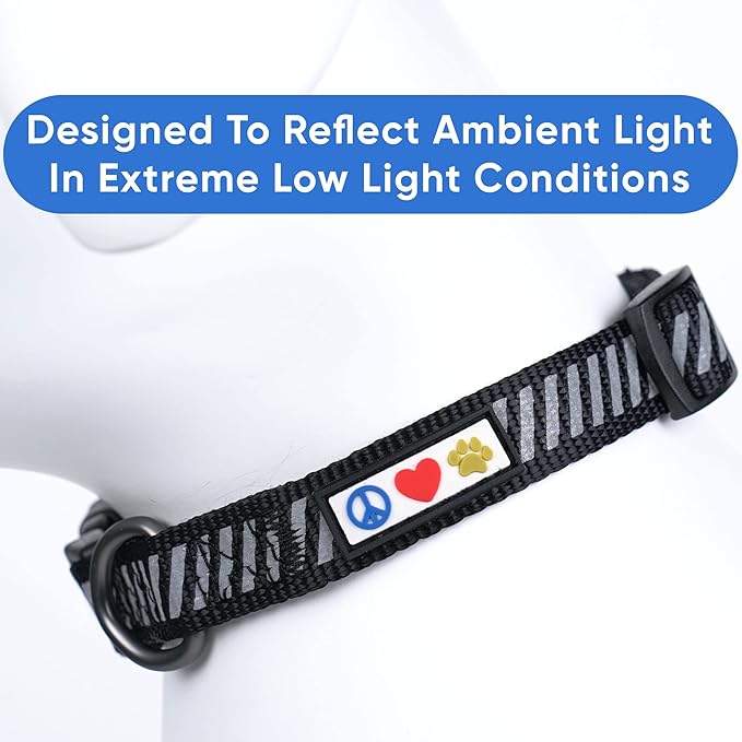 Pawtitas Reflective Dog Collar - Personalized Name & Phone Number, Adjustable for Small Dogs & Puppies - Black