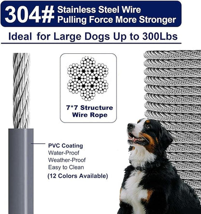 Tie Out Cable for Dogs Up to 300lbs,50ft Extra Strong 1000lbs Break Strength Tie-Out Tether Trolley Training Lead,Dog Run Cable for Yard Garden Park Camping Outside (Grey, 300lbs 50ft)