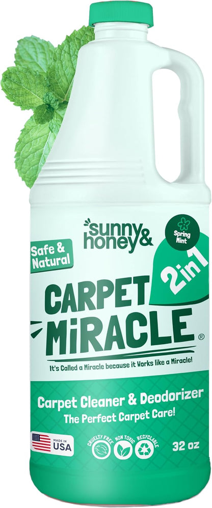 Sunny & Honey Carpet Shampoo & Cleaning Solution - USA Made Carpet Cleaner Machine Solution - Rug & Upholstery Cleaner - Stain Remover & Odor Deodorizer (32 fl oz Spring Mint Scent)