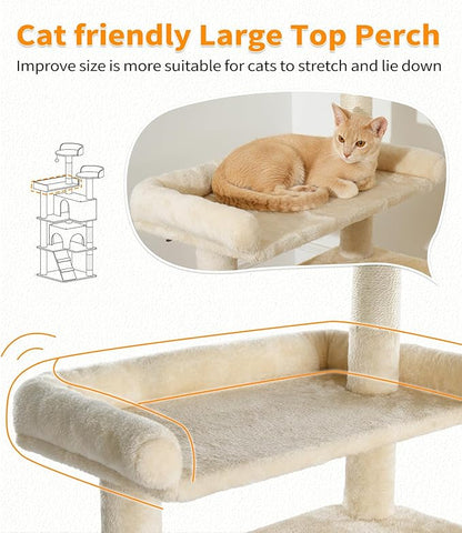 Made4Pets Cat Tree Tower 70in Cat Tower for Indoor Cats Kitten Tree Multi-Level Cat Tree with 2 Condo Furniture Activity Center with Scratching Posts Funny Toys Kittens Pet Play House, Beige