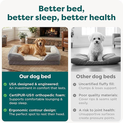 Furhaven Memory Foam Dog Bed for Large Dogs w/ Removable Bolsters & Washable Cover, For Dogs Up to 95 lbs - Plush & Velvet Waves Perfect Comfort Sofa - Granite Gray, Jumbo/XL