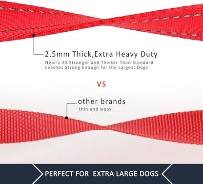 Plutus Pet Double Handle Dog Leash 5ft, Heavy Duty, Reflective Dual Handle Dog Leash for Safety Training, for Medium Large Dogs,2 Handle Leads(Red)