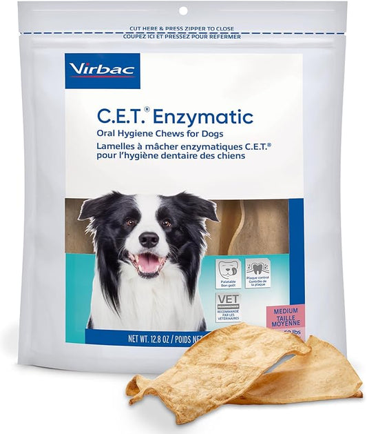 Virbac C.E.T. Enzymatic Oral Hygiene Chews for Medium Dogs - Plaque & Tartar Control - Single Layer Beefhide with Exclusive Dual-Enzyme System & Tasty Chicken Flavor - Easy to Give Dog Dental Chew