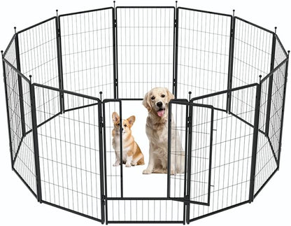 PETREEK Dog Playpen 36 inch 12 Panels for Indoor & Outdoor Use – Heavy-Duty Metal Pet Fence with Ground Stakes, Rounded Ball Tops for Safety, Stable & Foldable Design, Easy to Assemble