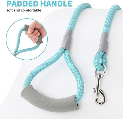 Mile High Life Dog Leash, with Comfortable Padded Handle, Turquoise Nylon Rope Leash with Steel Tips, Heavy Duty 4 Feet Pet Leashes (Turquoise,48 Inches)