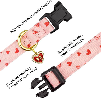Cotton Handmade Dog Collar Cute and Distinctive Patterns Pink Strawberries with Pendant for Girl Boy Dogs Collars M