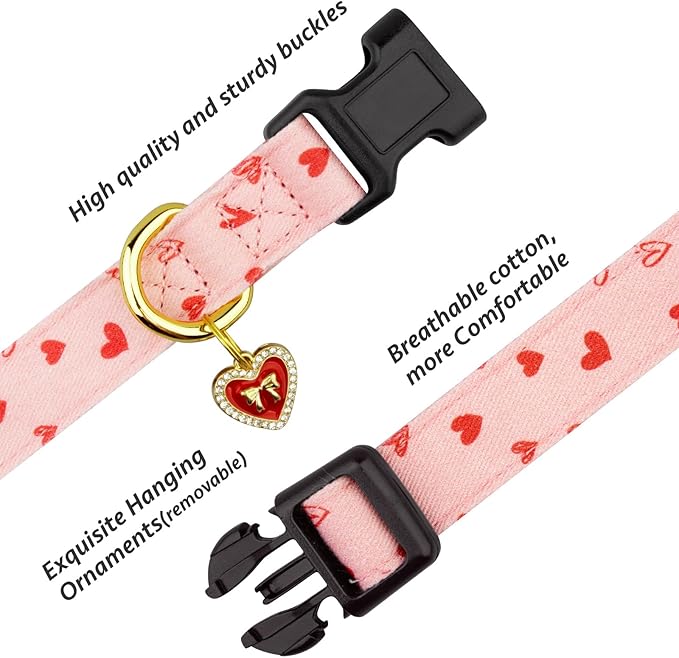 Cotton Handmade Dog Collar Cute and Distinctive Patterns Pink Strawberries with Pendant for Girl Boy Dogs Collars S