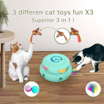Scsuupoee Cat Toys,3-in-1 Interactive Cat Toys for Indoor Cats,Rechargeable Automatic Interactive Cat Toy with Fluttering Butterfly,Smart Sensor 6 Holes Mice Whack-A-Mole and Track Balls,Blue