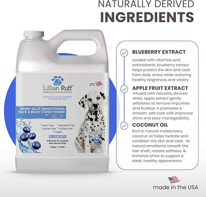 Lillian Ruff PRO Formula Berry Blue Brightening Dog Conditioner - Professional Whitening Conditioner, Hydrate Dry Skin, Soften, Detangle, Restore Shine - Provitamin B5, USA Made 128oz