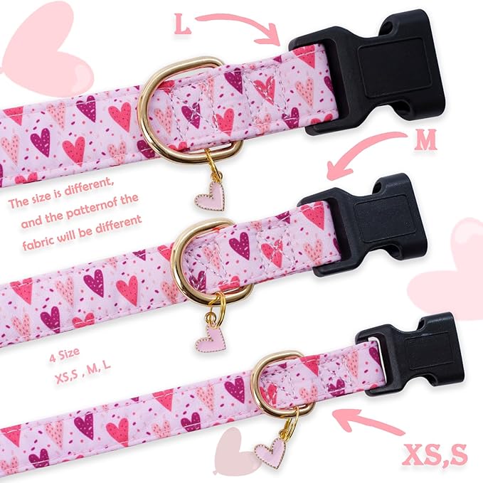 Faygarsle Dog Collar for Small Medium Large Dogs Cute Puppy Collars Valentine's Day Heart Print Dog Collar Pink and Purple Hearts S