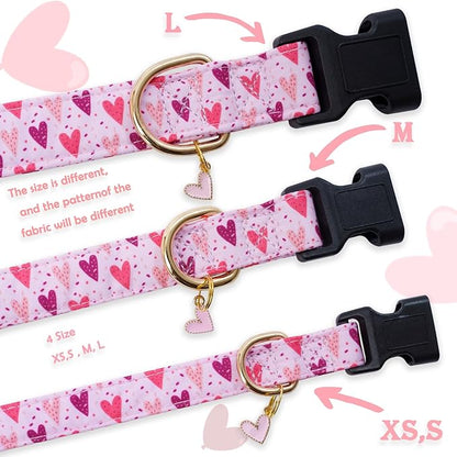 Faygarsle Dog Collar for Small Medium Large Dogs Cute Puppy Collars Valentine's Day Heart Print Dog Collar Pink and Purple Hearts S