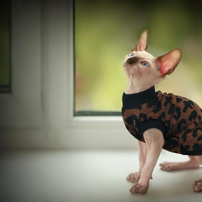 PUMYPOREITY Cozy Fleece Cat Sweater - Stretchy & Warm Knitted Cat Shirt, Super Soft Kitten Sweater, Machine Washable Pet Clothing for Comfort & Style, Brown, XL