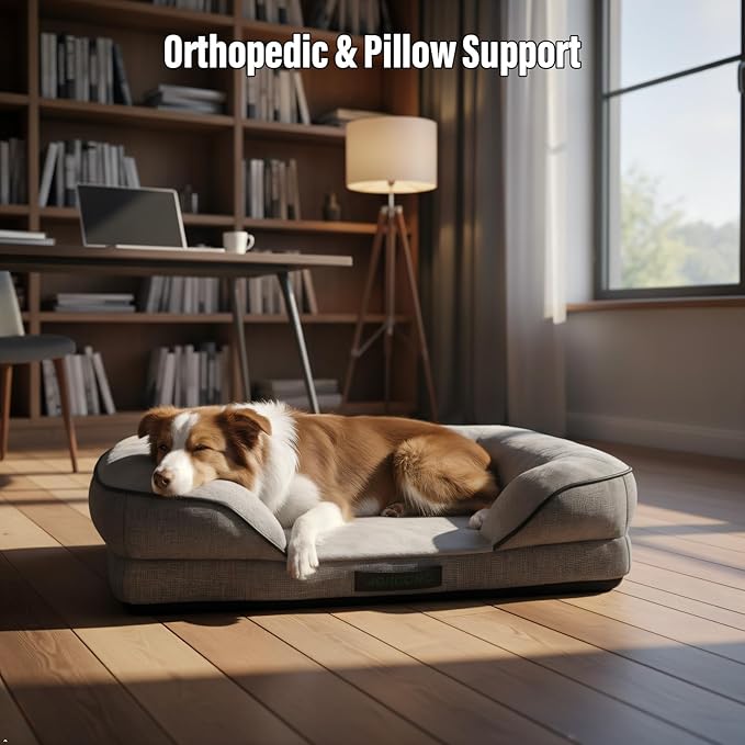 Orthopedic Egg-Shaped Sponge Dog Beds Large Sized Dog with Sides, Removable Cover and Non-Slip Bottom (Grey, 35 * 25 * 8)