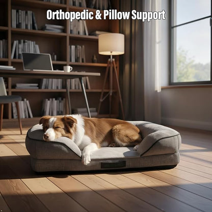 Orthopedic Egg-Shaped Sponge Dog Beds Large Sized Dog with Sides, Removable Cover and Non-Slip Bottom (Grey, 35 * 25 * 8)