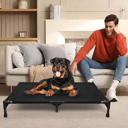 Love&go Elevated Dog Bed with Metal Frame, Cooling Raised Pet Cot for Dog and Cat (L - Black, Large- 34.5x25.5x5.5 inch)