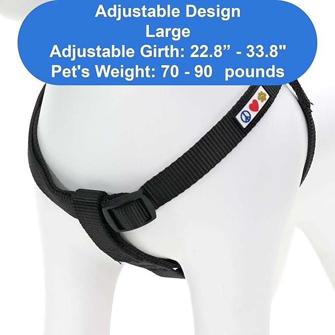 Pawtitas Personalized Dog & Puppy Harness Large Black Custom ID Tag Adjustable No Pull Vest