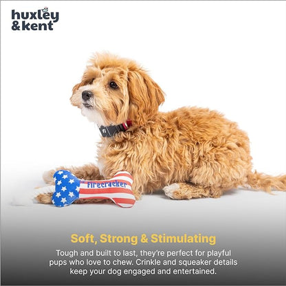 Huxley & Kent Interactive Crinkle Puppy Toys w/ Power Plush Tech - Cute Puppy Toy - Dog Toys for Enrichment ( Lil' Firecracker Bone, Small)
