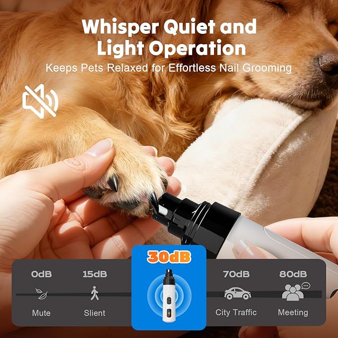 Silent Dog Nail Grinder, Whisper Quiet Claw Trimmer for Sensitive Pets, Safe & Stress-Free Nail Grooming for Dogs and Cats
