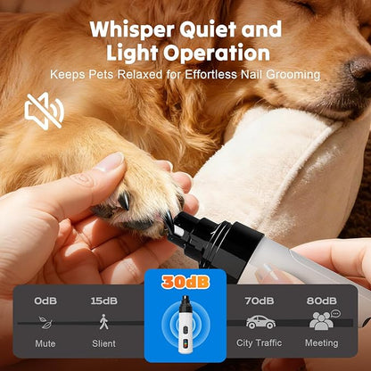 Silent Dog Nail Grinder, Whisper Quiet Claw Trimmer for Sensitive Pets, Safe & Stress-Free Nail Grooming for Dogs and Cats