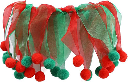 2PCS Christmas Pet Collar Ornaments Red Green Collar Adjustable Holiday Dress for Cat and Dog (C-L-45CM)