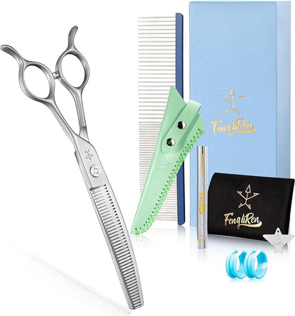 High-end Professional Dog Grooming Curved Thinning Scissors Teeth Blending Shears Pet Texturizing Thinner Blender Shears 7 Inch Extremely Very Sharp Made Of Stainless Steel Alloy For Dog Cat Groomer