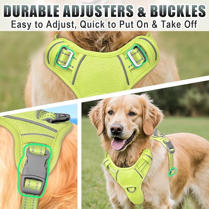 BARKBAY No Pull Dog Harness Large Reflective Dog Harness with Front Clip and Easy Control Handle for Walking Training Running with ID tag Pocket(Sunlight,M)