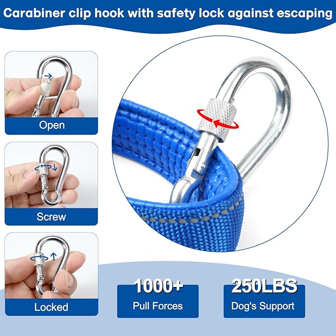 Long Leash Chew Proof, Tie Out Cable for Dogs 10/20/30/50 ft With Carabiner, Leads for Yard Medium Large Dogs, Padded Handle (Blue, 10Ft)