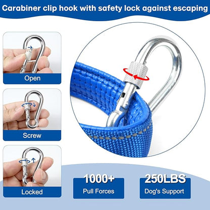 Long Leash Chew Proof, Tie Out Cable for Dogs 10/20/30/50 ft With Carabiner, Leads for Yard Medium Large Dogs, Padded Handle (Blue, 10Ft)