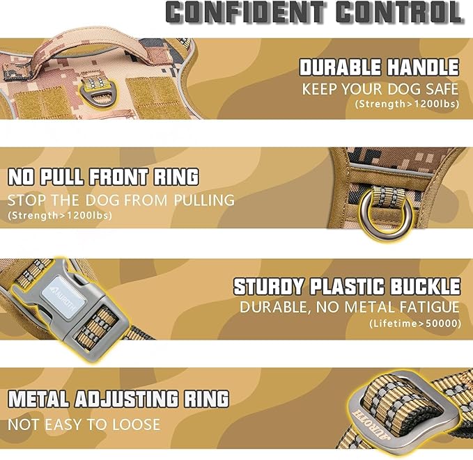 AUROTH Tactical Dog Harness for Small Medium Dogs No Pull Adjustable Pet Harness Reflective K9 Working Training Easy Control Pet Vest Military Service Dog Harnesses Desert Camo S
