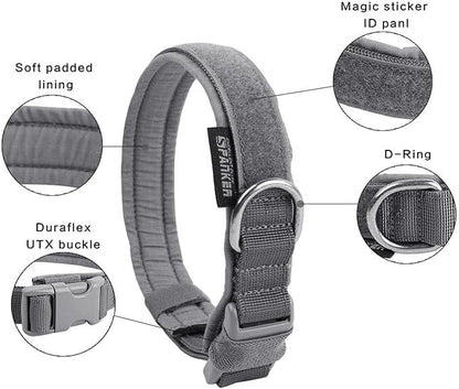 EXCELLENT ELITE SPANKER Tactical Small Puppy Dog Collar Nylon Adjustable Heavy Duty Military for Small Medium and Large Dogs Pet Soft Padded Dog Collar(Grey-S)