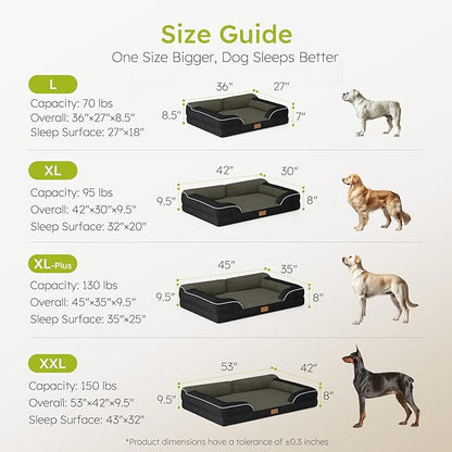 CWAWZ XXL Dog Bed for Extra Large Dogs, Giant Orthopedic Dog Bed with Cooling Gel Memory Foam, Waterproof Pet Bed with Removable Washable Cover, 53" Pet Sofa Bed Dutch Velvet with Bone Toy, Black
