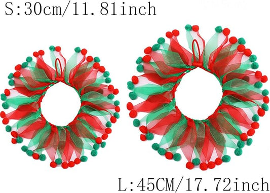 2PCS Christmas Pet Collar Ornaments Red Green Collar Adjustable Holiday Dress for Cat and Dog (C-S-30CM)